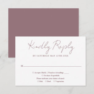 Modern Minimalist Mauve Elegant Script Wedding RSVP Card