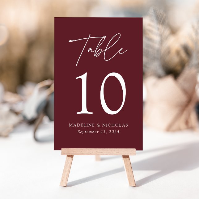 Modern Minimalist Merlot Wedding Table Number (Creator Uploaded)