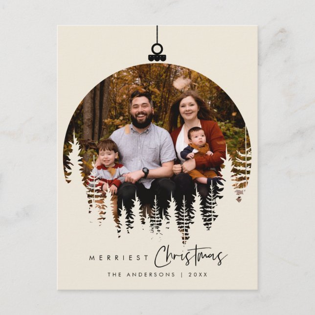 Modern Minimalist, Merriest Christmas Family Photo Postcard (Front)