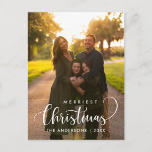 Modern Minimalist, Merriest Christmas Family Photo Postcard