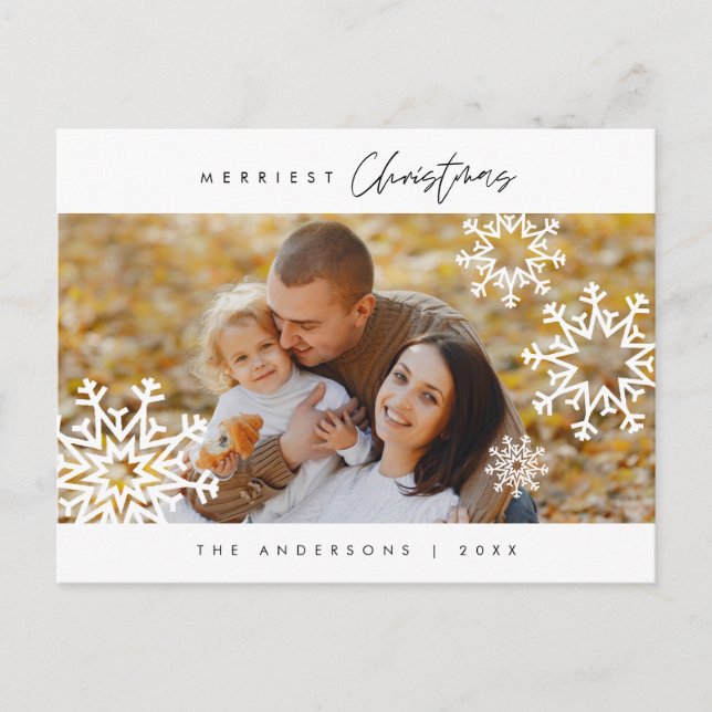 Modern Minimalist, Merriest Christmas Family Photo Postcard (Front)
