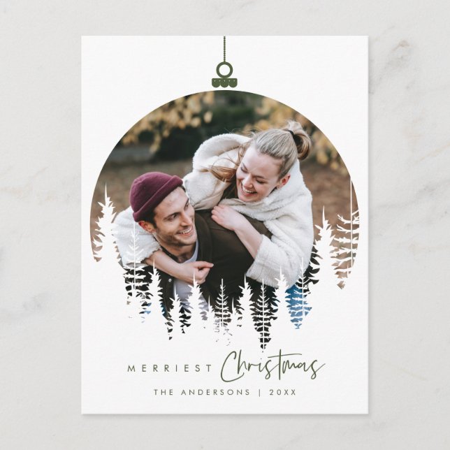 Modern Minimalist, Merriest Christmas Family Photo Postcard (Front)