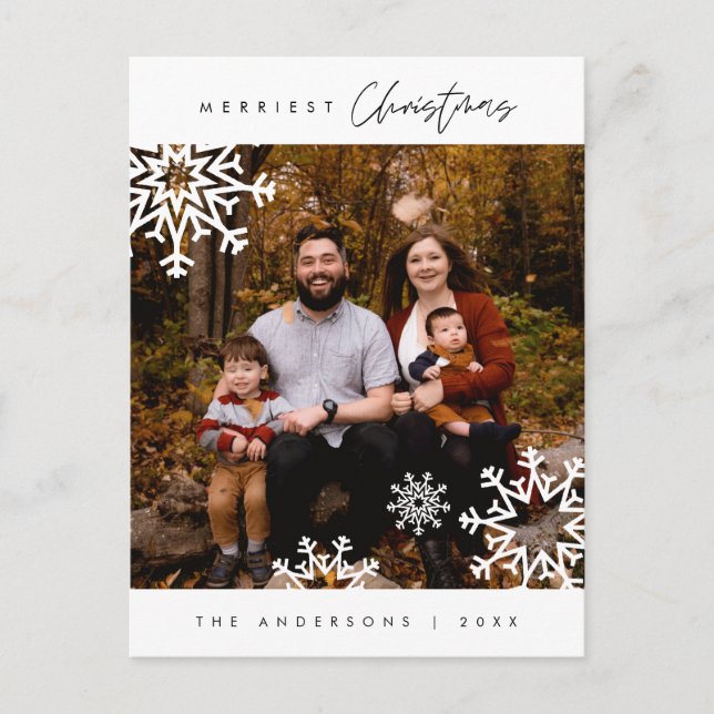 Modern Minimalist, Merriest Christmas Family Photo Postcard (Front)