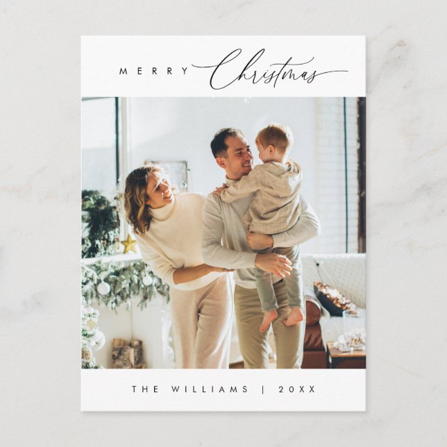 Modern Minimalist, Merriest Christmas Family Photo Postcard (Front)