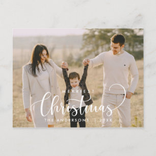 Modern Minimalist, Merriest Christmas Family Photo Postcard