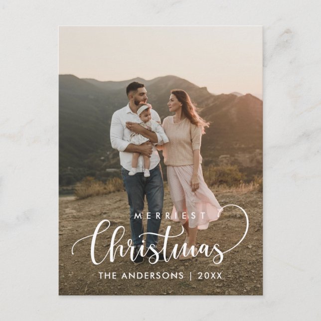 Modern Minimalist, Merriest Christmas Family Photo Postcard (Front)