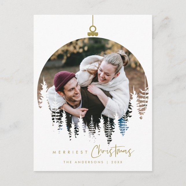 Modern Minimalist, Merriest Christmas Family Photo Postcard (Front)