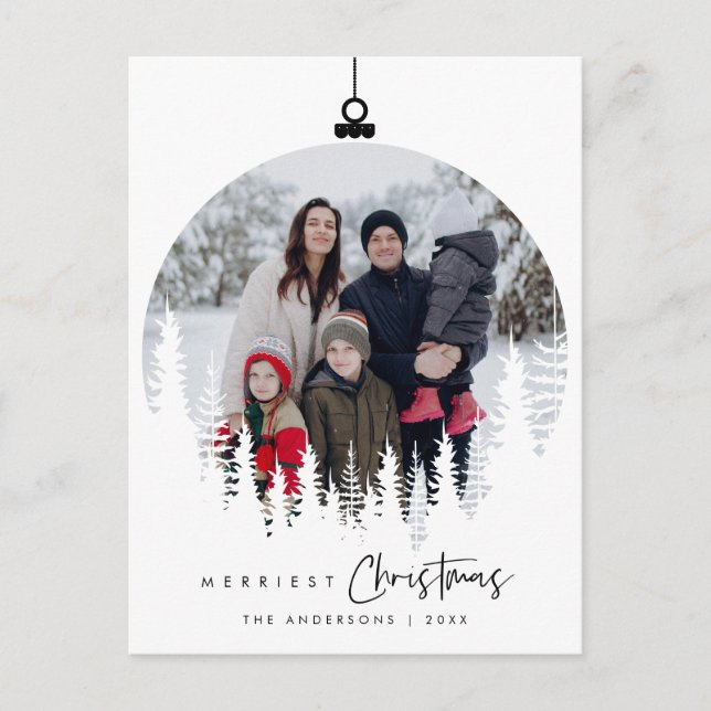 Modern Minimalist, Merriest Christmas Family Photo Postcard (Front)