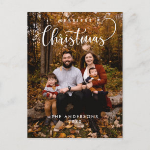 Modern Minimalist, Merriest Christmas Family Photo Postcard