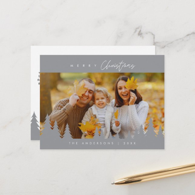 Modern Minimalist, Merriest Christmas Family Photo Postcard (Front/Back In Situ)