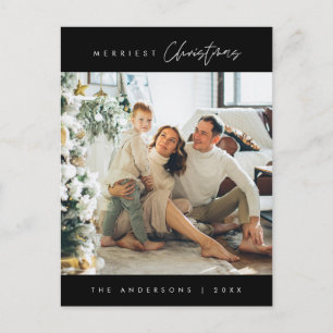 Modern Minimalist, Merriest Christmas Family Photo Postcard