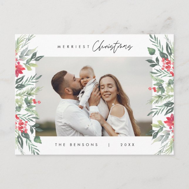 Modern Minimalist, Merriest Christmas Family Postcard (Front)
