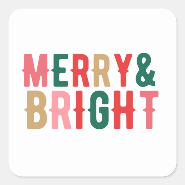 Modern Minimalist Merry and Bright Script Square Sticker (Front)