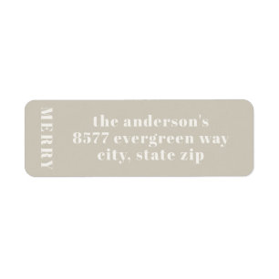 Modern Minimalist Merry Beige Return Address Label