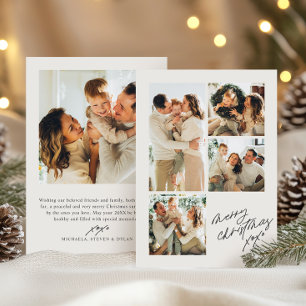 Modern Minimalist Merry Christmas 5-Photo Collage Holiday Card