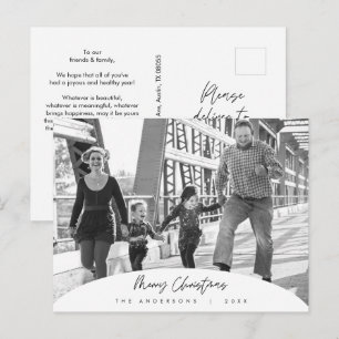Modern Minimalist, Merry Christmas Family Photo Po Postcard
