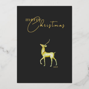 Modern Minimalist Merry Christmas Gold Reindeer Foil Holiday Card