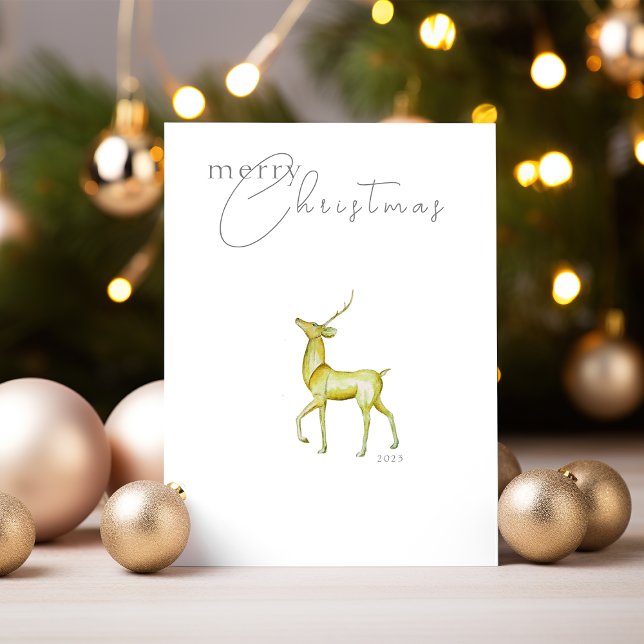 Modern Minimalist Merry Christmas Gold Reindeer  Foil Holiday Card (Creator Uploaded)