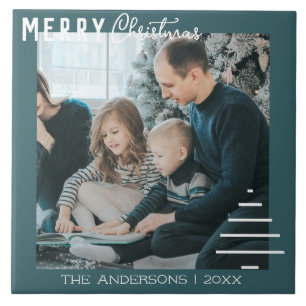 Modern Minimalist Merry Christmas Green Pine Tree  Ceramic Tile