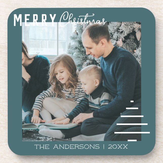 Modern Minimalist Merry Christmas Green Pine Tree  Coaster (Front)