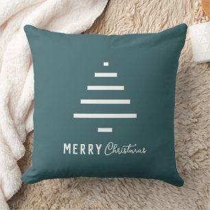 Modern Minimalist Merry Christmas Green Pine Tree Cushion