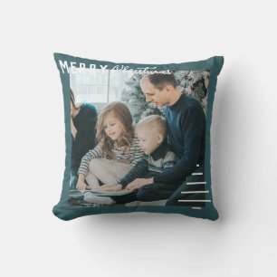 Modern Minimalist Merry Christmas Green Pine Tree Cushion