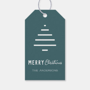 Modern Minimalist Merry Christmas Green Pine Tree Gift Tags