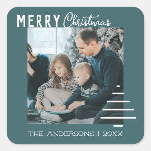 Modern Minimalist Merry Christmas Green Pine Tree Square Sticker