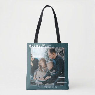 Modern Minimalist Merry Christmas Green Pine Tree  Tote Bag