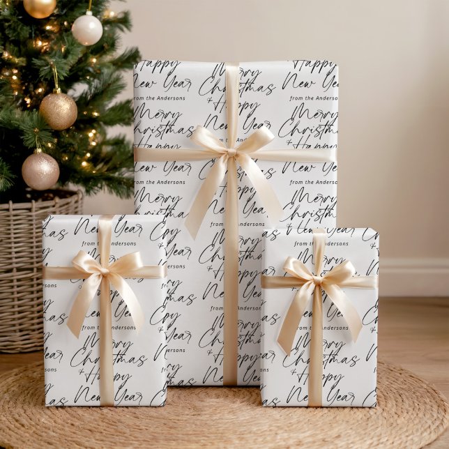 Modern Minimalist Merry Christmas & Happy New Year Wrapping Paper Sheet (Creator Uploaded)