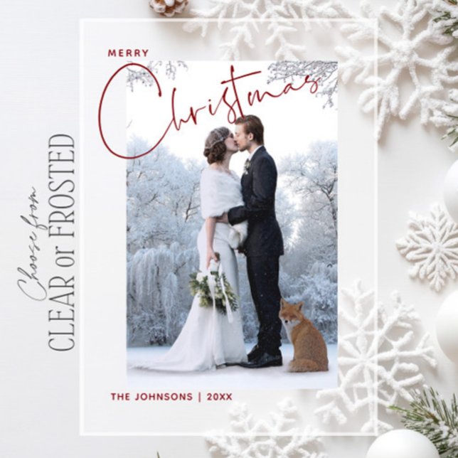 Modern Minimalist Merry Christmas Newlywed Photo Acrylic Invitations (Creator Uploaded)