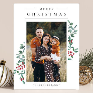 Modern Minimalist Merry Christmas One Photo Postcard