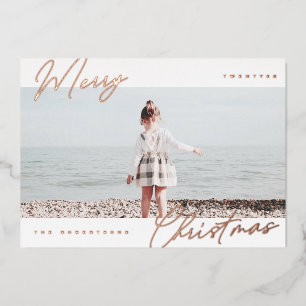Modern Minimalist Merry Christmas Photo Foil Holiday Card