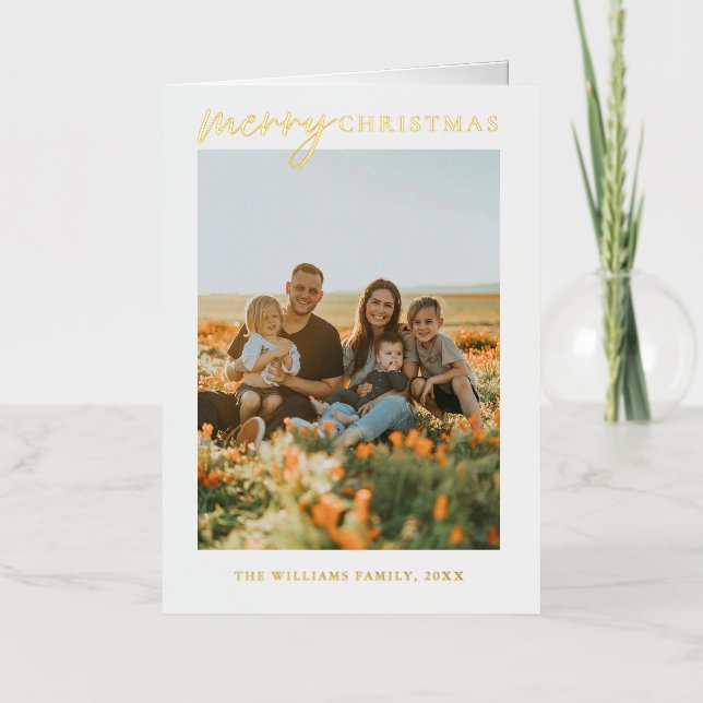 Modern Minimalist Merry Christmas Photo Foil Holiday Card (Front)