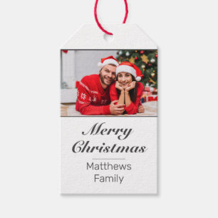 Modern Minimalist Merry Christmas Photo Gift Tags