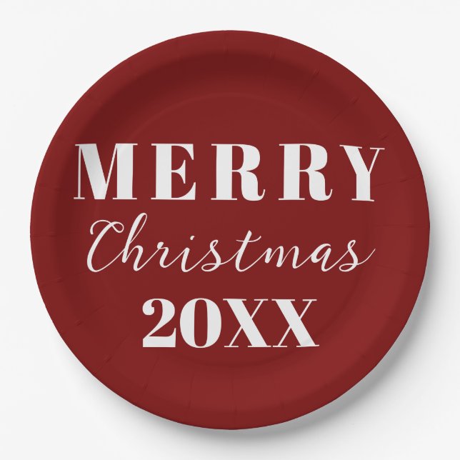 Modern Minimalist Merry Christmas Red Holiday  Paper Plate (Front)