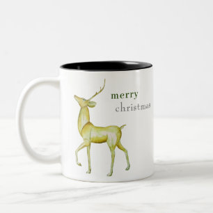 Modern Minimalist Merry Christmas Reindeer  Two-Tone Coffee Mug