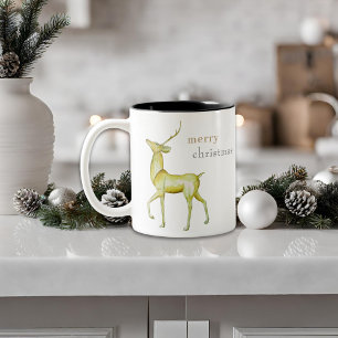 Modern Minimalist Merry Christmas Reindeer  Two-Tone Coffee Mug