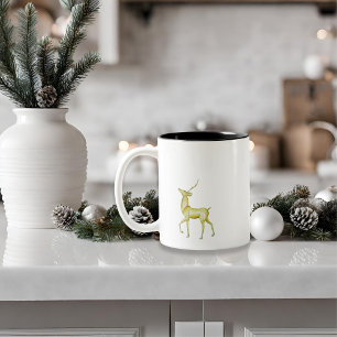 Modern Minimalist Merry Christmas Reindeer Two-Tone Coffee Mug