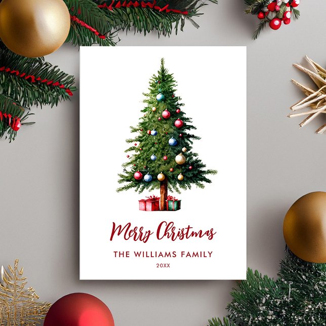 Modern Minimalist Merry Christmas Tree Holiday Card (Creator Uploaded)