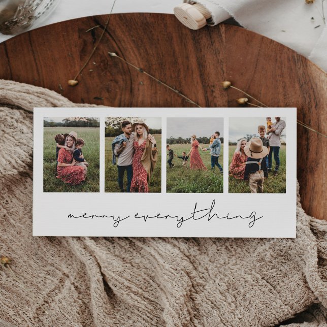 Modern Minimalist Merry Everything 4 Photo Collage Holiday Card (Creator Uploaded)