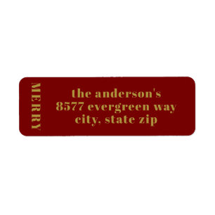 Modern Minimalist Merry Gold Return Address Label