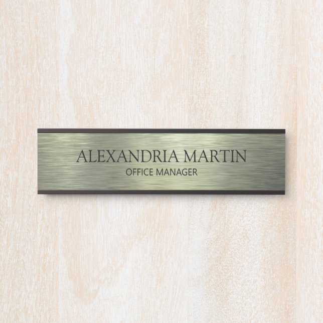 Modern Minimalist Metallic Green Job Title Name Door Sign (Front)