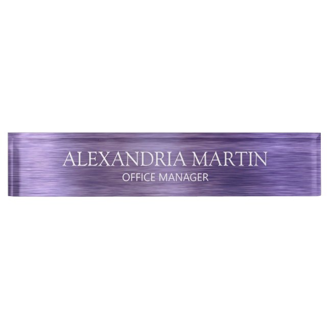 Modern Minimalist Metallic Purple Job Title Name D Nameplate (Front)