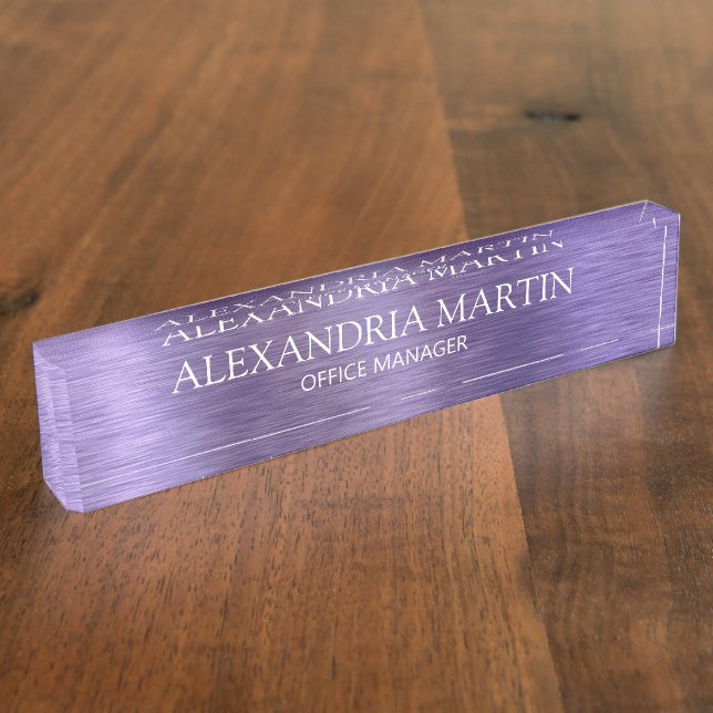 Modern Minimalist Metallic Purple Job Title Name  Nameplate (Side)