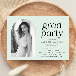 Modern Minimalist Mint Arch Photo Graduation Party Invitation