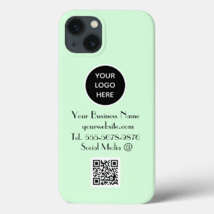 Modern Minimalist Mint Green Custom logo QR Code iPhone 13 Case