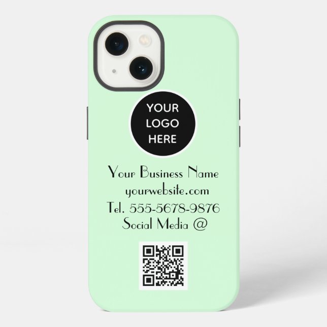 Modern Minimalist Mint Green Custom logo QR Code iPhone Case (Back)