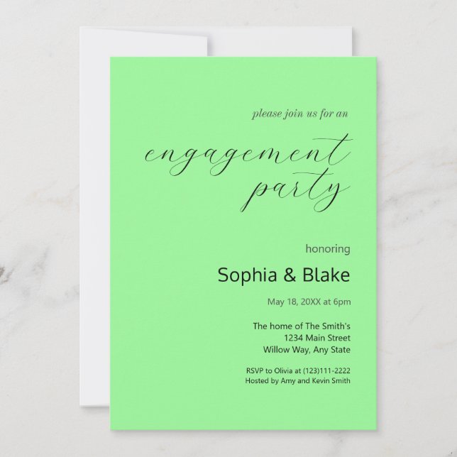 Modern Minimalist Mint Green Engagement Party Invitation (Front)