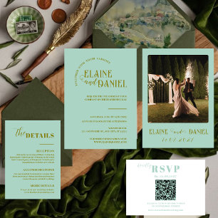 Modern Minimalist Mint Green photo Wedding Invitation